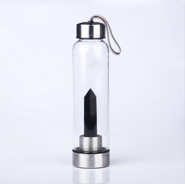 Natural Crystal Quartz Crystal Gemstone Water Bottle Wand Point Reiki Healing Crystal Glass Healing Bottle Glass Elixir Cup