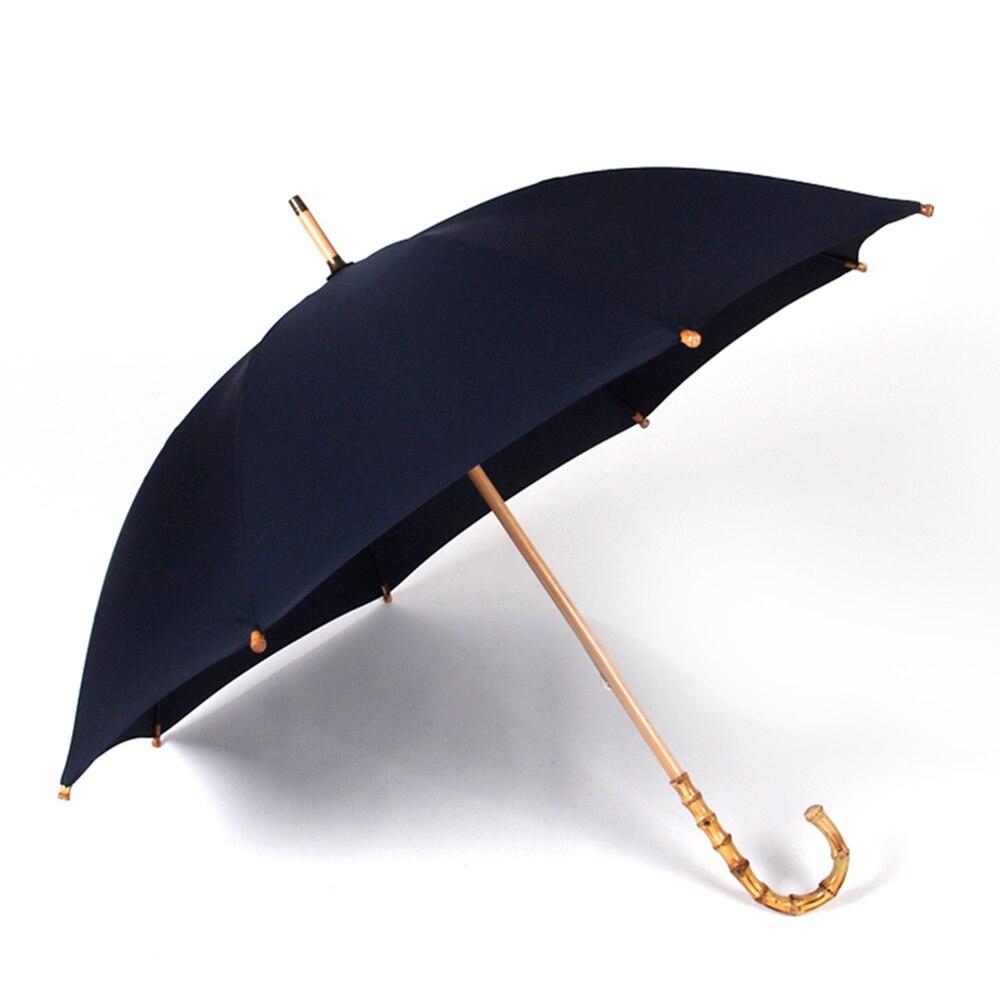 Bamboo Rattan Long Umbrella Men Retro Curved Handle Large Rain Umbrella Strong Glassfiber 8k Windproof Anti Uv Parasol