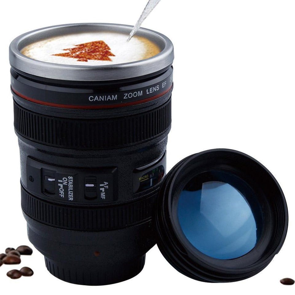 Stainless Steel Camera Lens Mug - lightbulbbusinessconsulting