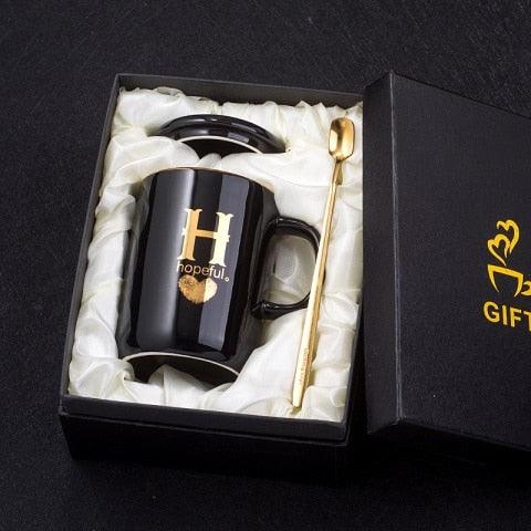 Monogramme Ceramic Mug with Lid And Spoon - lightbulbbusinessconsulting