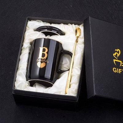 Monogramme Ceramic Mug with Lid And Spoon - lightbulbbusinessconsulting