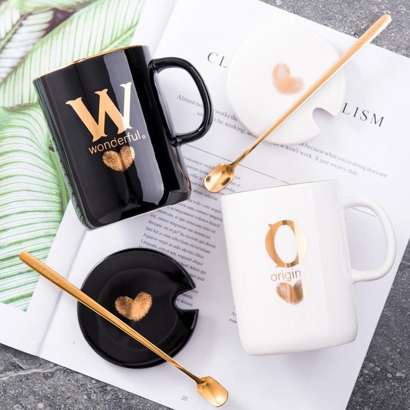 Monogramme Ceramic Mug with Lid And Spoon - lightbulbbusinessconsulting