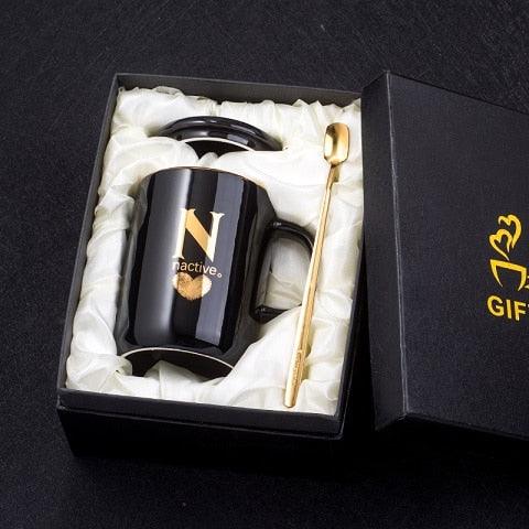 Monogramme Ceramic Mug with Lid And Spoon - lightbulbbusinessconsulting