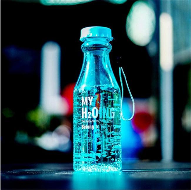 a bottle of water sitting on top of a table 