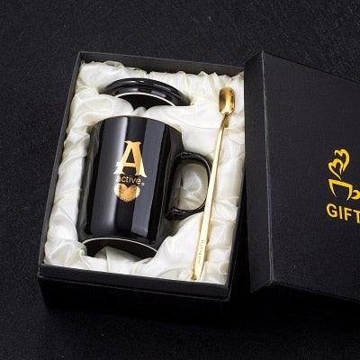 Monogramme Ceramic Mug with Lid And Spoon - lightbulbbusinessconsulting