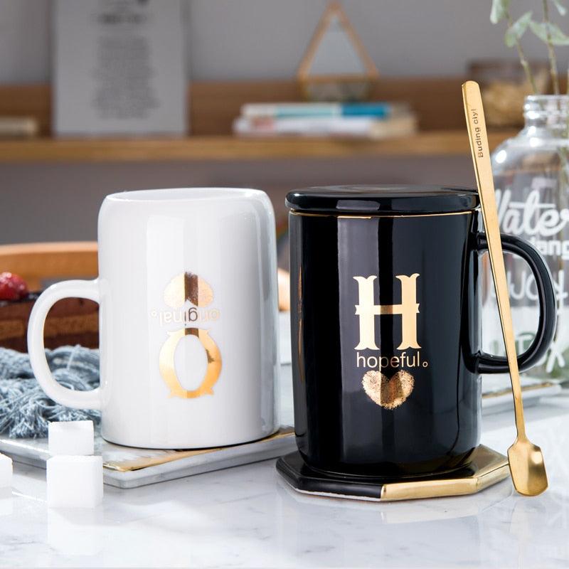 Monogramme Ceramic Mug with Lid And Spoon - lightbulbbusinessconsulting