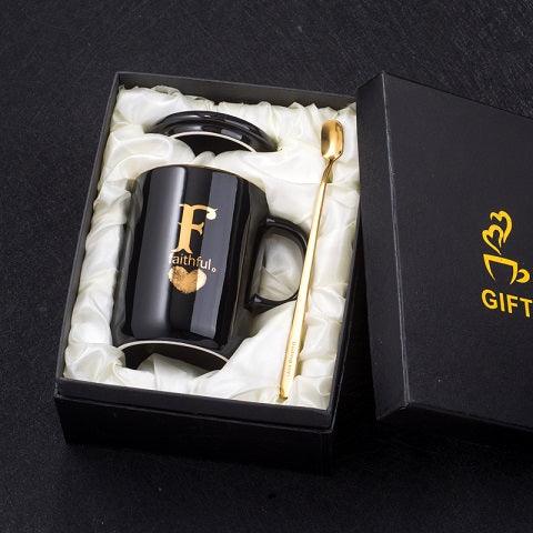 Monogramme Ceramic Mug with Lid And Spoon - lightbulbbusinessconsulting