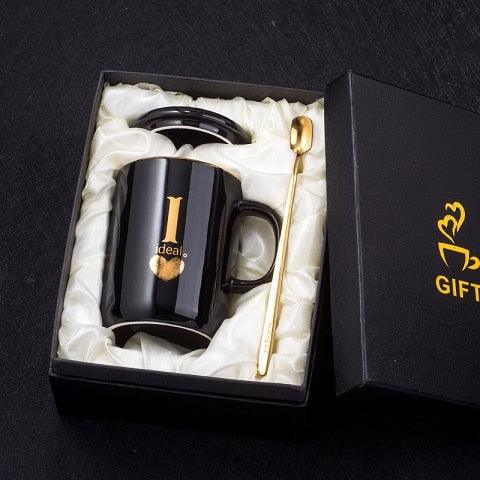 Monogramme Ceramic Mug with Lid And Spoon - lightbulbbusinessconsulting