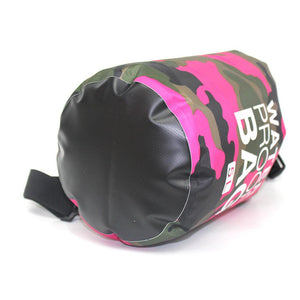 a suitcase with a pink shoe on it 