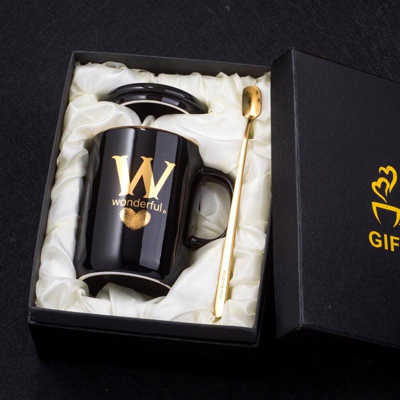 Monogramme Ceramic Mug with Lid And Spoon - lightbulbbusinessconsulting