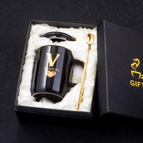 Monogramme Ceramic Mug with Lid And Spoon - lightbulbbusinessconsulting