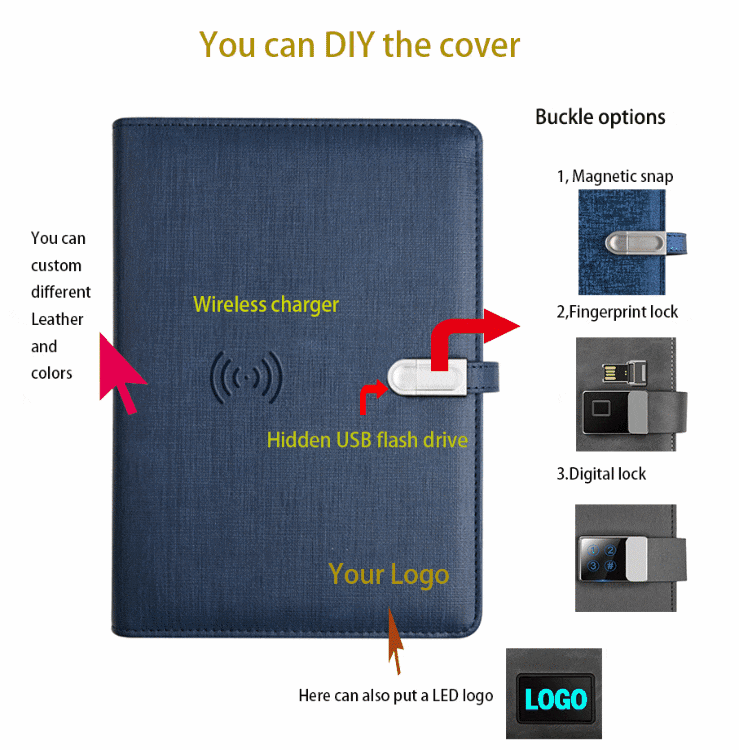 Wireless Power-bank Notebook with Smart Lock - LIGHTBULB GIFTS